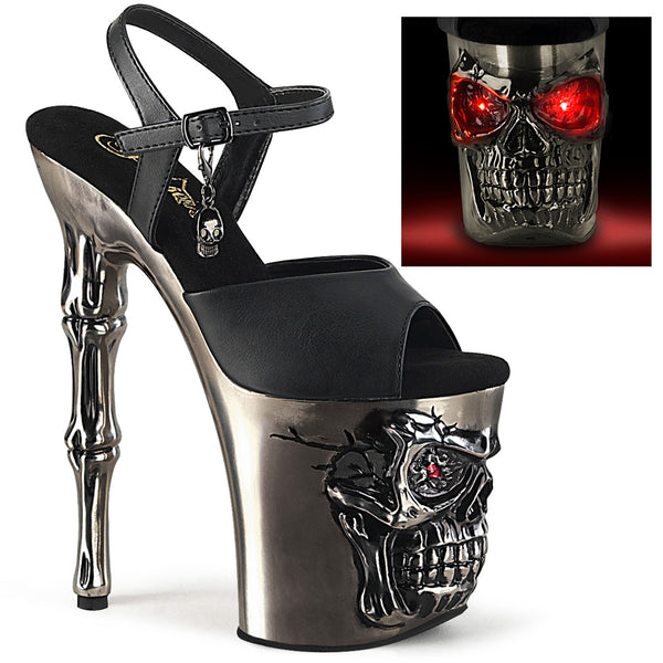 8 Inch Finger Bone Heel, 4 Inch Skull Platform LED Ankle Strap Sandal - RAPTURE-809-LT