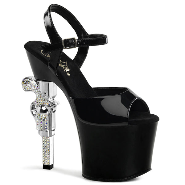 7 Inch R/S Embellished Gun Heel, 3 1/4 Inch Platform Ankle Strap Sandal - REVOLVER-709