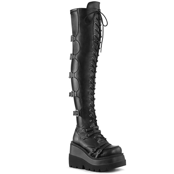 4 1/2 Inch Wedge Platform Lace-Up Over-The Knee Boot, Side Zip - SHAKER-350