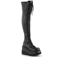 4 1/2 Inch Wedge Platform Lace-Up Thigh-High Boot, Outside Zip - SHAKER-374