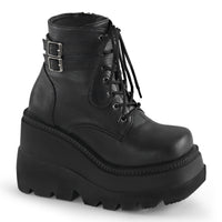 4 1/2 Inch Stacked Wedge Platform Lace-Up Ankle Boot w/Buckle Straps - SHAKER-52