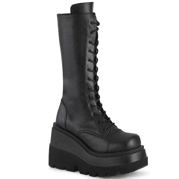 4 1/2 Inch Wedge Platform Lace-Up Mid-Calf Boot, Side Zip - SHAKER-72
