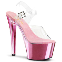 7 Inch Heel, 2 3/4 Inch Chrome Plated Platform Ankle Strap Sandal - SKY-308