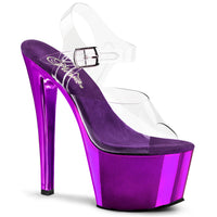 7 Inch Heel, 2 3/4 Inch Chrome Plated Platform Ankle Strap Sandal - SKY-308
