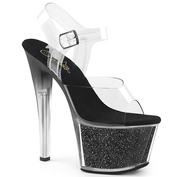7 Inch Heel, 2 3/4 Inch Platform Ankle Strap Sandal w/ Tinted Heel - SKY-308G-T