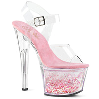 7 Inch Heel, 2 3/4 Inch Platform Ankle Strap Sandal w/ Liquid Infused Platform - SKY-308WHG