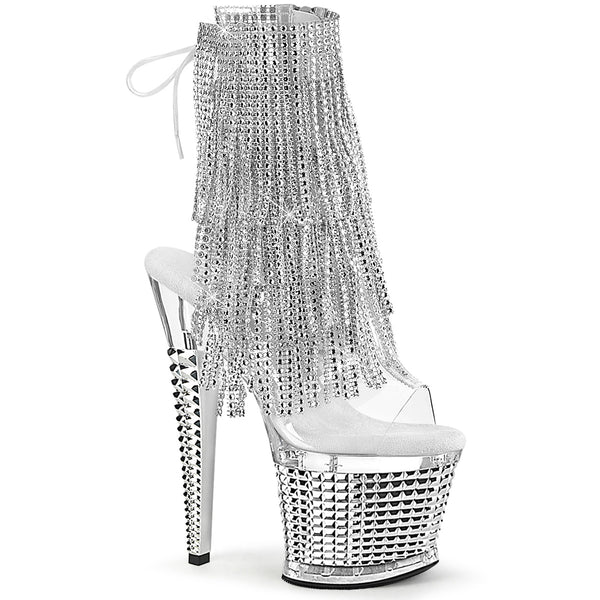 7 Inch Heel, 3 Inch Textured Platform Open Toe/Heel Lace-Up Fringe Ankle - SPECTATOR-1017RSF