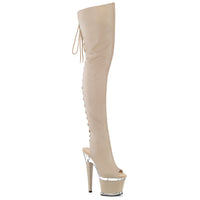 7 Inch Heel, 3 Inch Textured Platform Lace-Up Back Thigh Boot, Side Zip - SPECTATOR-3030