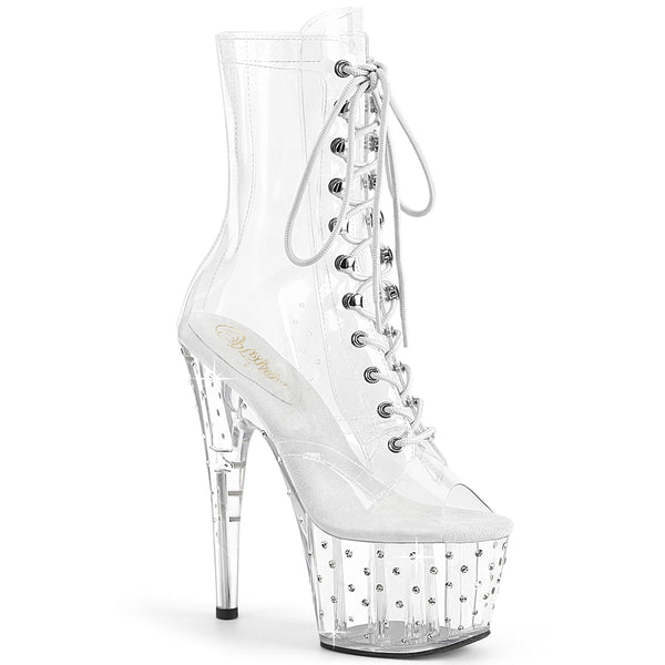 7 Inch Heel, 2 3/4 Inch Platform Lace Up Peep Toe Ankle Boot w/RS - STARDUST-1021C-7