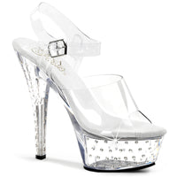 6 Inch Heel, 1 3/4 Inch Platform Rhinestone Studded Ankle Strap P/F Sandal - STARDUST-608