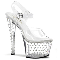 7 Inch Rhinestone Studded Ankle Strap P/F Sandal - STARDUST-708