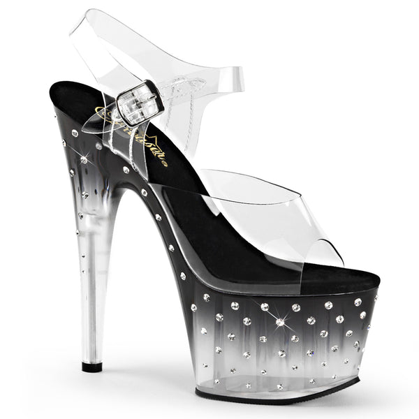 7 Inch Heel, 2 3/4 Inch Platform Ankle Strap Sandal w/RS Studded Bottom - STARDUST-708T