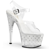 7 Inch Heel, 2 3/4 Inch Platform Ankle Strap Sandal w/RS Studded Bottom - STARDUST-708T