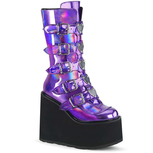 5 1/2 Inch Platform Mid-Calf Boot w/ 5 Buckle Straps, Back Metal Zip - SWING-230
