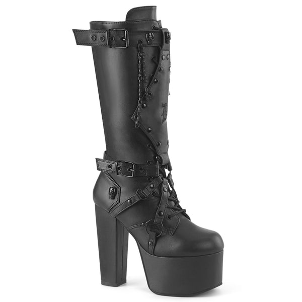 5 1/2 Inch Heel, 3 Inch Platform Lace Up Knee High Boot, Side Zip - TORMENT-218
