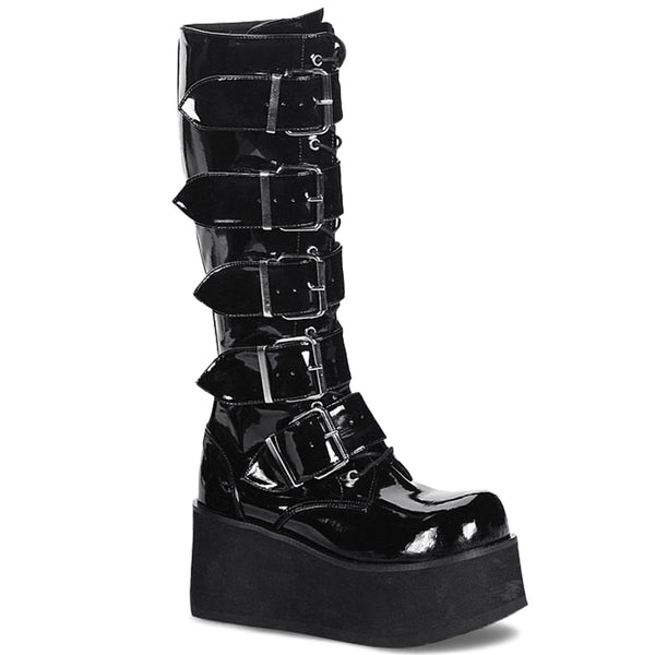 3 1/4 Inch Platform Goth Punk Pat Knee BT 5 Buckled W/ Zipper - TRASHVILLE-518