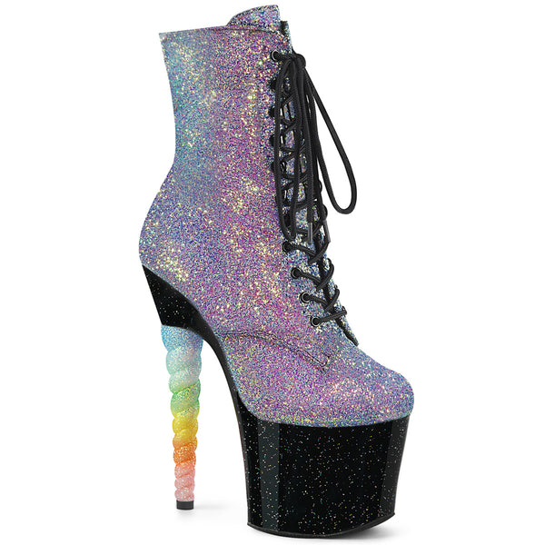 7 Inch Unicorn Heel, 3 1/4 Inch Platform Lace-up Ankle Boot, Side Zip - UNICORN-1020G