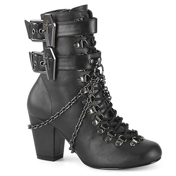 3 Inch Block Heel Round Toe D-ring Lace-Up Ankle Boot, Size Zip - VIVIKA-128