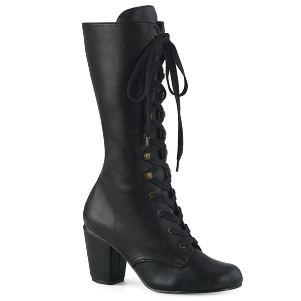 3 Inch Block Heel Round Toe Lace-Up Mid-Calf Boot, Size Zip - VIVIKA-205