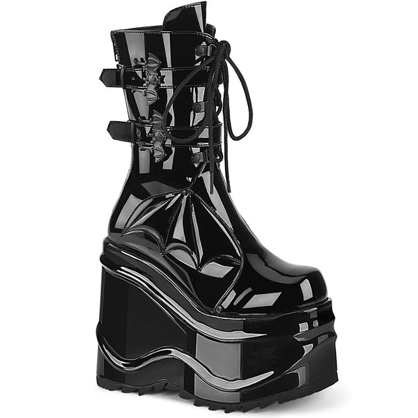 6 Inch Wedge Platform Lace-Up Mid-Calf Boot, Back Metal Zip - WAVE-150