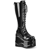 6 Inch Wedge Platform Lace-Up Knee High Boot, Back Metal Zip - WAVE-200