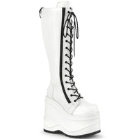 6 Inch Wedge Platform Lace-Up Knee High Boot, Back Metal Zip - WAVE-200
