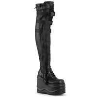 6 Inch Wedge Platform Lace-Up Stretch Thigh Boot, Side Zip - WAVE-315