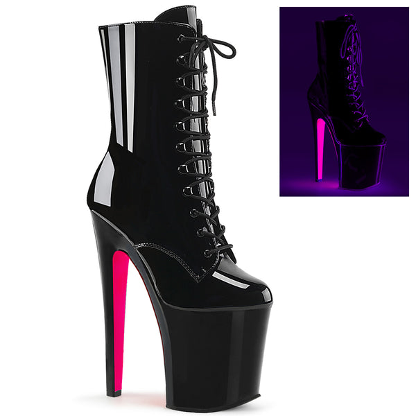 8 Inch Heel, 4 Inch Platform Lace-up Two Tone Ankle Boot, Side Zip - XTREME-1020TT