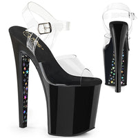 8 Inch Heel, 4 Inch Platform Ankle Strap Sandal w/Contrast Holo Stars - XTREME-808CHS