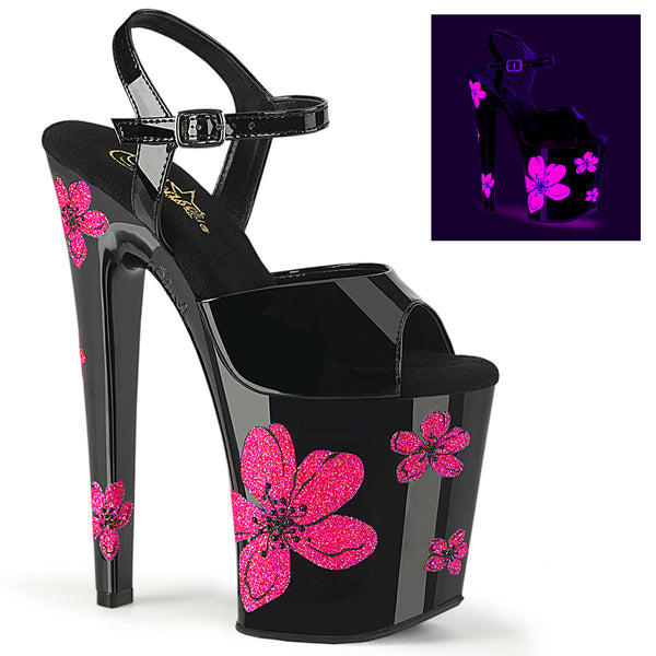 8 Inch Heel, 4 Inch Platform Ankle Strap Sandal w/Hibiscus Flowers - XTREME-809HB